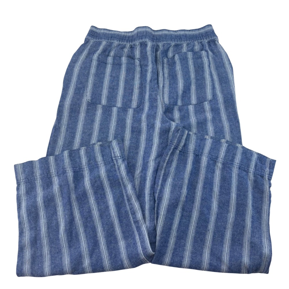 Old Navy Womens Blue Striped Linen Blend High Rise Wide Leg Pants Medium